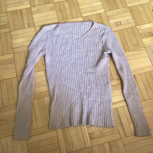 nude ribbed v neck long sleeve - Picture 1 of 2